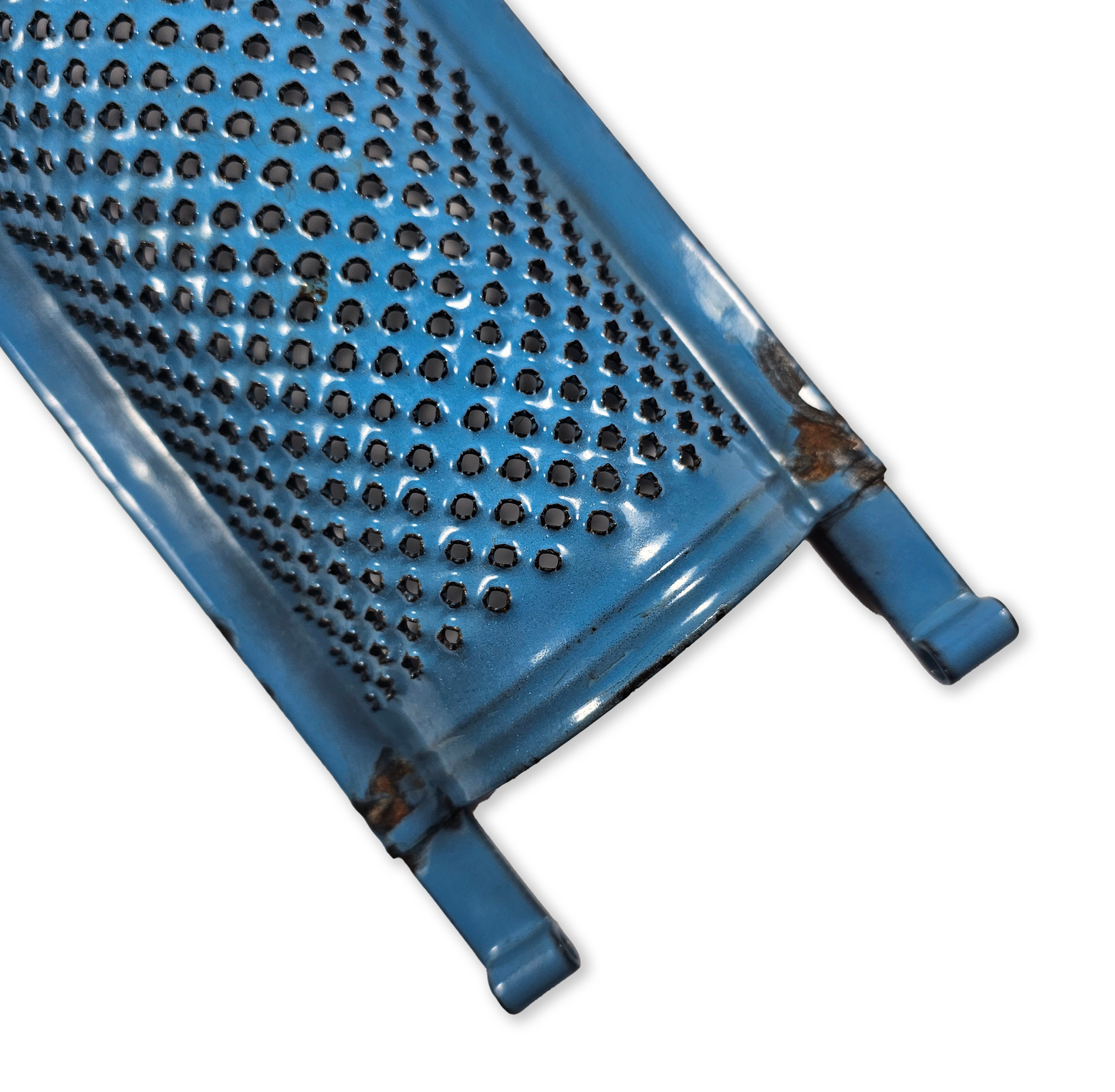 Vintage Blue Enamel Metal Hand Grater – Early Kitchen Wall Decor