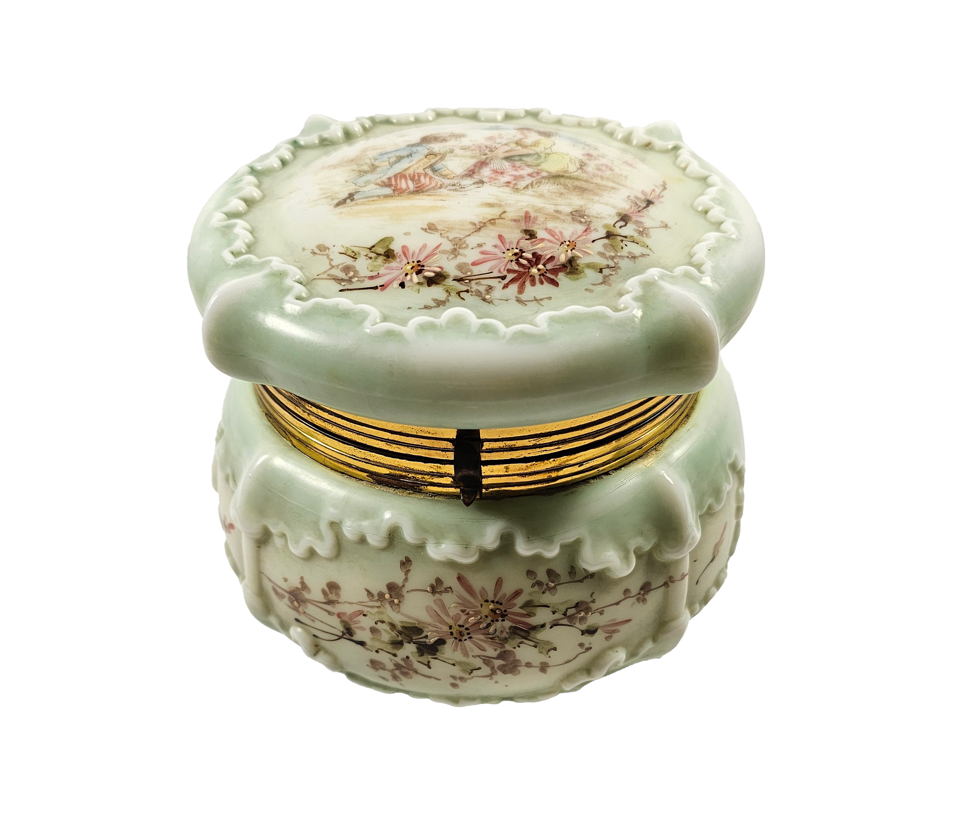 Decorative ceramic box with floral patterns on a white background