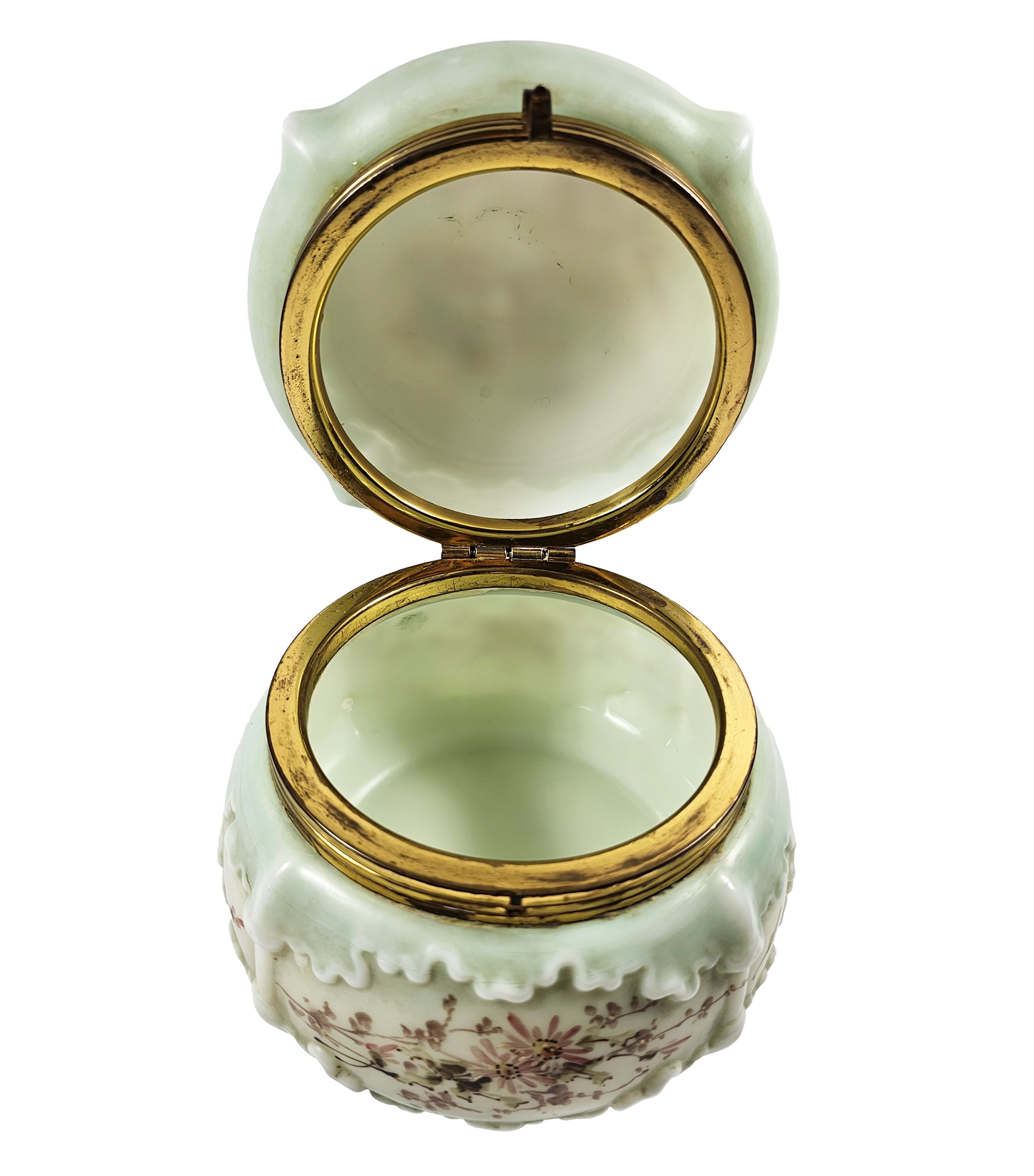 Interior of an Antique Late-Victorian Opal-Glass Dresser Box – “Wave Crest/Nakara” Style (c. 1895-1910)