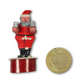 Vintage Santa Claus figurine with a circular logo at the bottom right corner on a white background