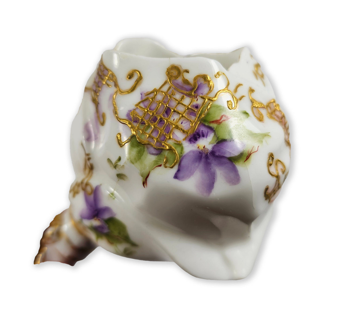 Decorative ceramic vase with floral and gold patterns on a white background
