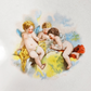 Vintage-style illustration of three cherubs playing with a basket on a white background