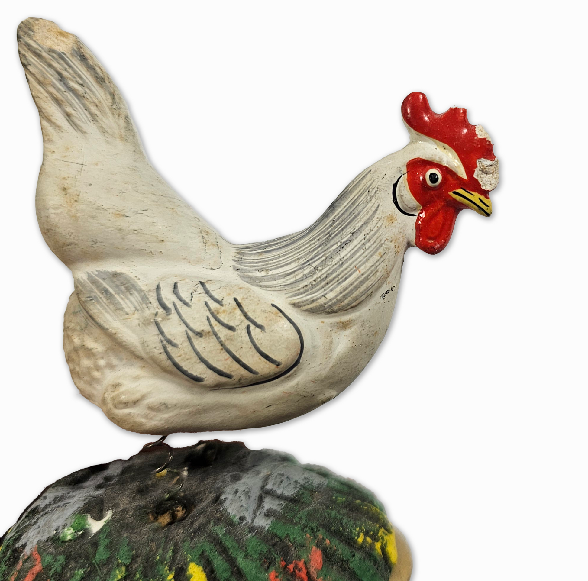 Decorative ceramic rooster on a white background