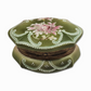 C.F. Monroe NAKARA Green Satin Glass Dresser Box with Hand-Painted Chrysanthemums