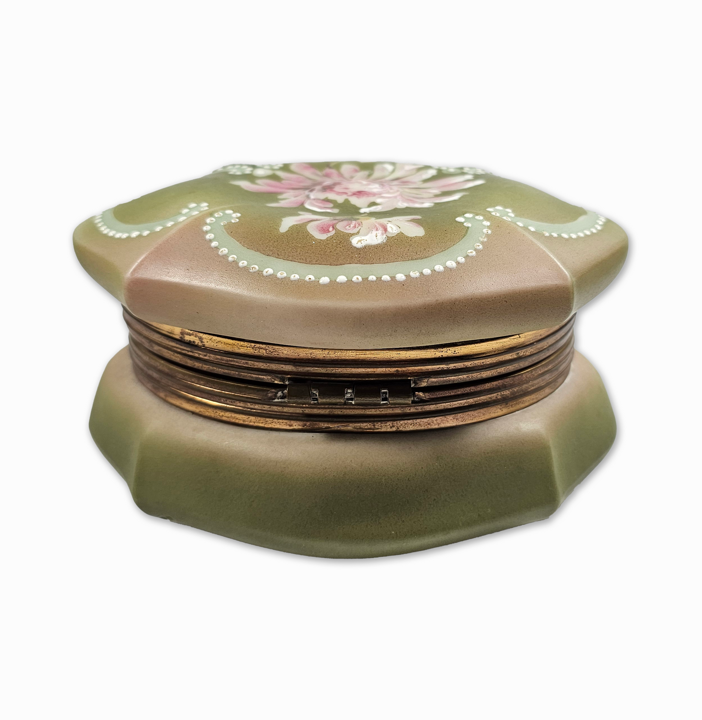 Decorative hexagonal box with floral design on a white background