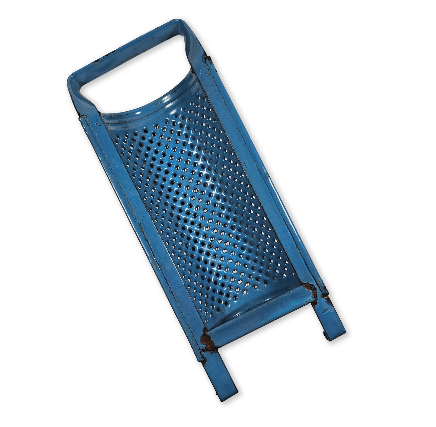 Vintage Blue Enamel Metal Hand Grater – Early Kitchen Wall Decor