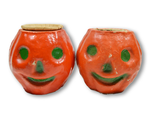 Vintage pair of paper mache Halloween jack o lanterns