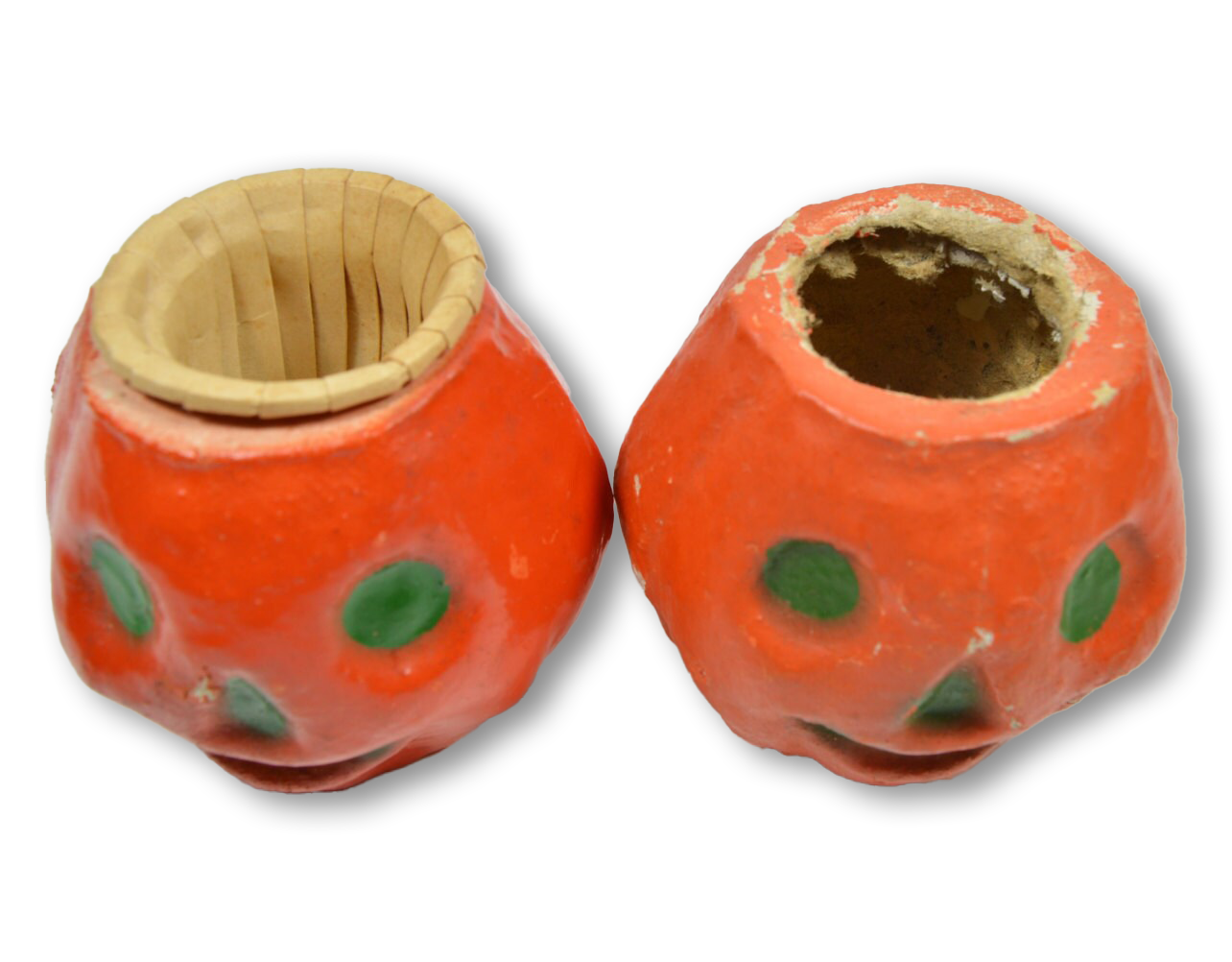 Vintage pair of paper mache Halloween jack o lanterns