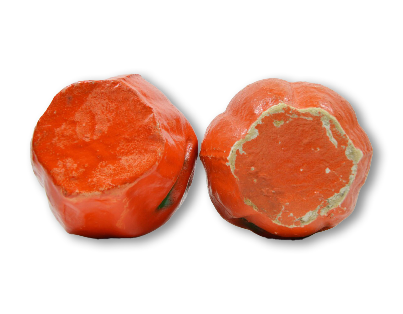 Bottom of Vintage pair of paper mache Halloween jack o lanterns