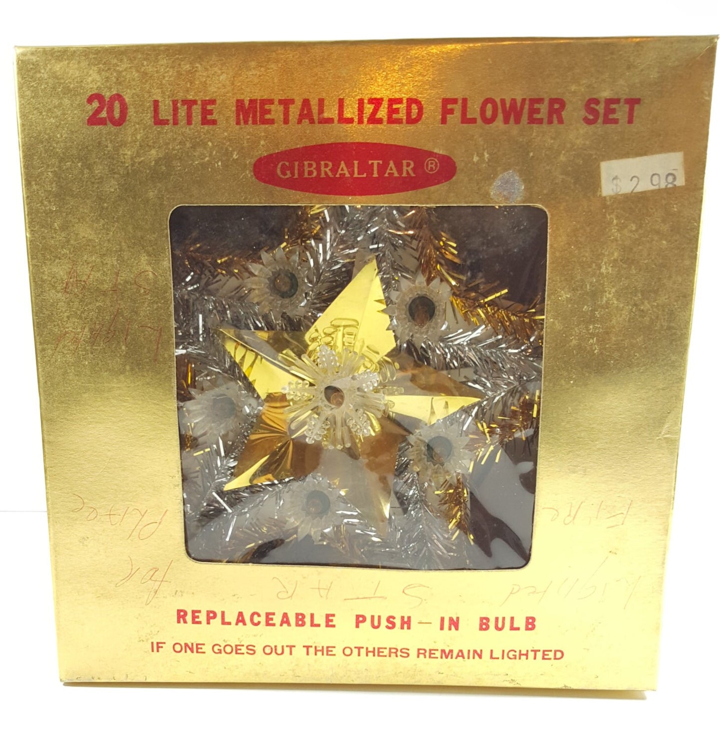 Gibraltar 20-lite metallized flower set packaging with gold and red text.