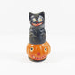 Vintage Halloween Composition Candy Container, Hand-Painted Cat Sitting on Pumpkin. Made in Germany